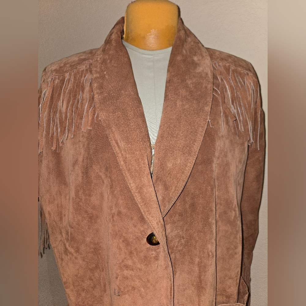 Roaman's Brown Suede Leather Jacket with Fringe - Picture 2 of 15